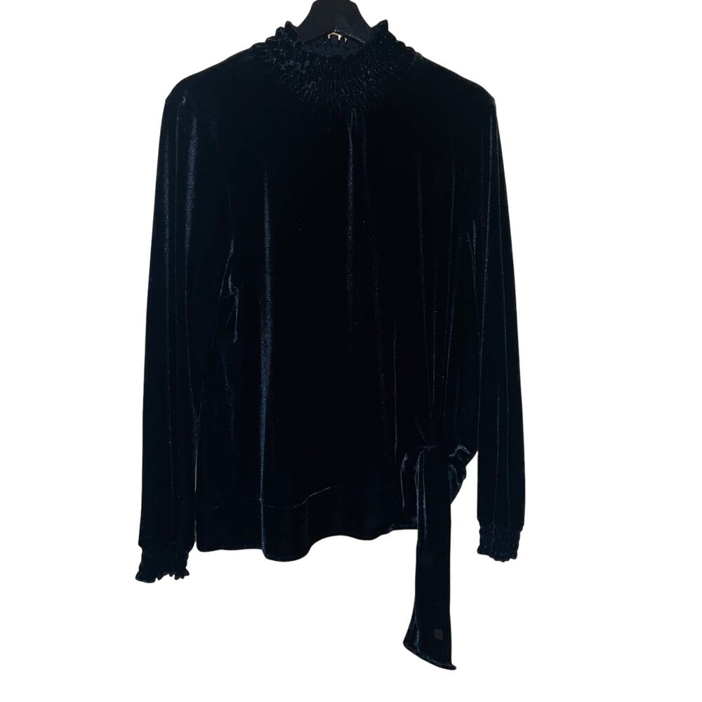 J. Jill Black Velvet Turtleneck Side Tied Long Sleeve Top Size Large